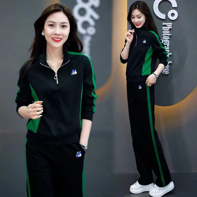 运动服套装女春秋装网红新款时尚洋气立领宽松卫衣大码休闲两件套详情图